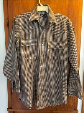 Vintage Levi's Brown and White Gingham Button-Up Shirt Size M